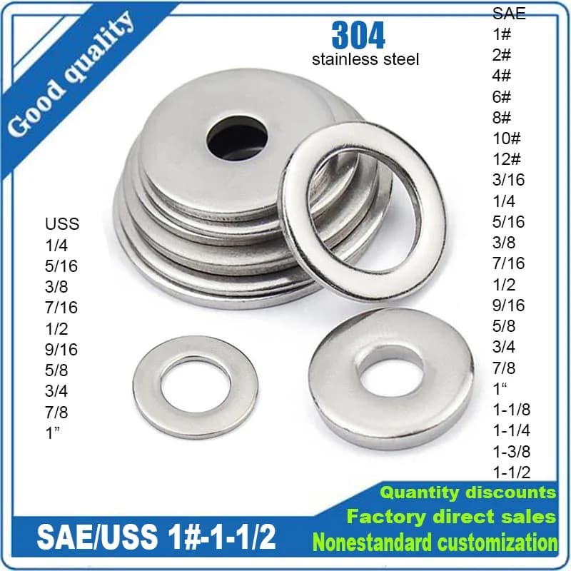 1/100 pièces ANSIB18.22.1(SAE/USS) 1 #   2 #   4 #   6 #   8 #   10 #   12 #   Rondelle plate en aci