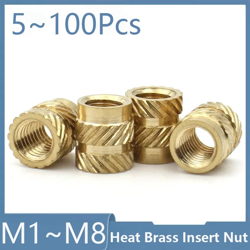 Inserts moletés en laiton M1 M1.4 M2 M2.5~M8 à double torsion pour moulage par injection et impressi