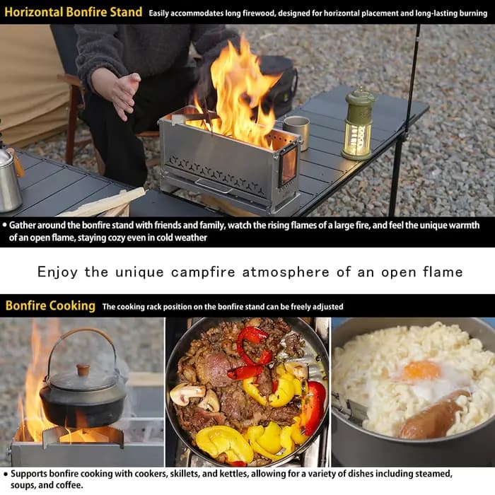 Soomloom Portable 0.5 unité feu de camp fosse en acier inoxydable poêle à bois pour tente cuisson barbecue chauffage extérieur cheminée multi-usage