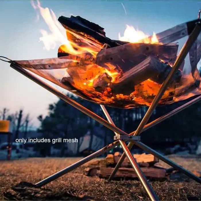 Filet de foyer portable durable pour le camping en plein air, barbecue, foyer en acier, support de jardin, montage rapide, filet de barbecue de camping