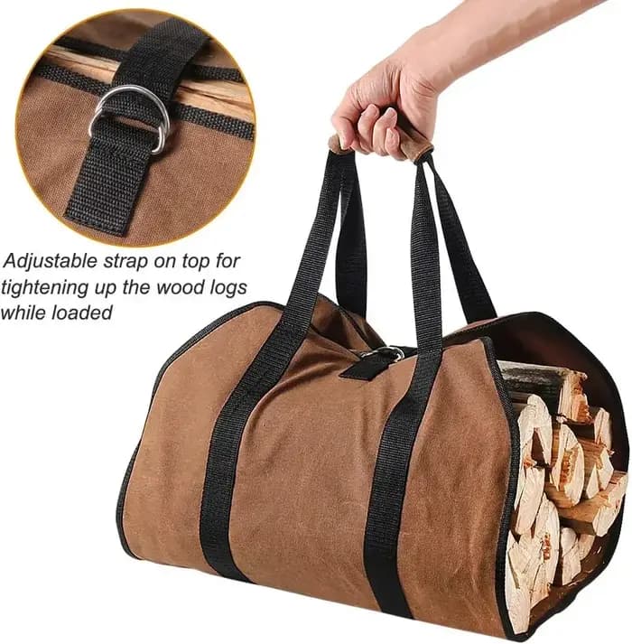 Support de sac à bûches en toile cirée robuste avec poignées pour cheminée à bois de chauffage