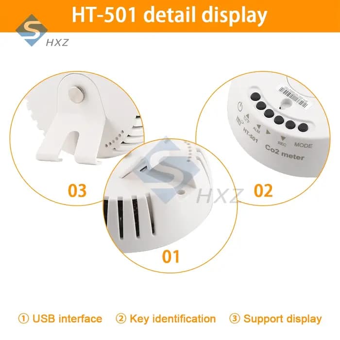 Détecteur de gaz CO2, moniteur numérique de qualité de l'air HT-501 avec ℃ / ℉ Commutateur