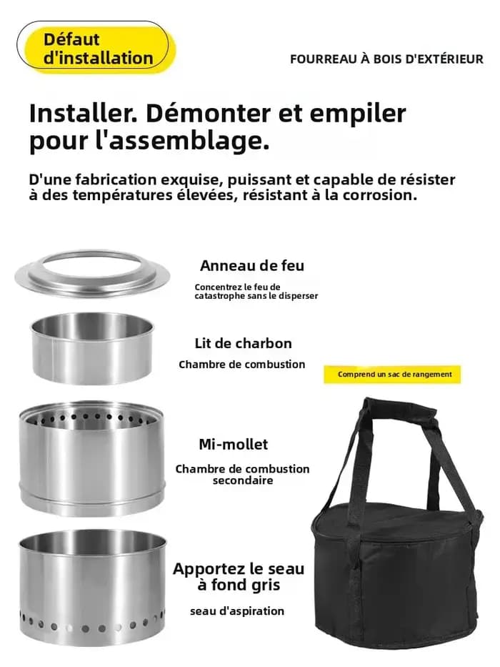 Poêle à bois d'extérieur en acier inoxydable