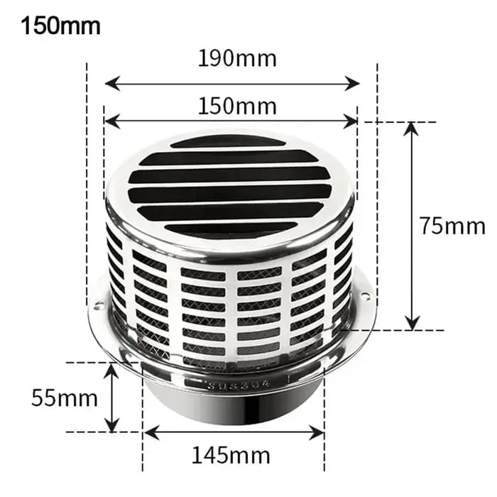 100/150mm bouchon de cheminée en acier inoxydable mur extérieur sortie d'air tuyau de toit capot d'échappement pour conduits de Ventilation cheminées capot d'échappement
