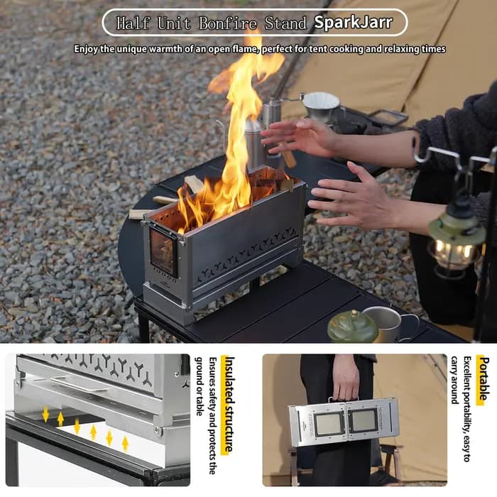 Soomloom Portable 0.5 unité feu de camp fosse en acier inoxydable poêle à bois pour tente cuisson barbecue chauffage extérieur cheminée multi-usage