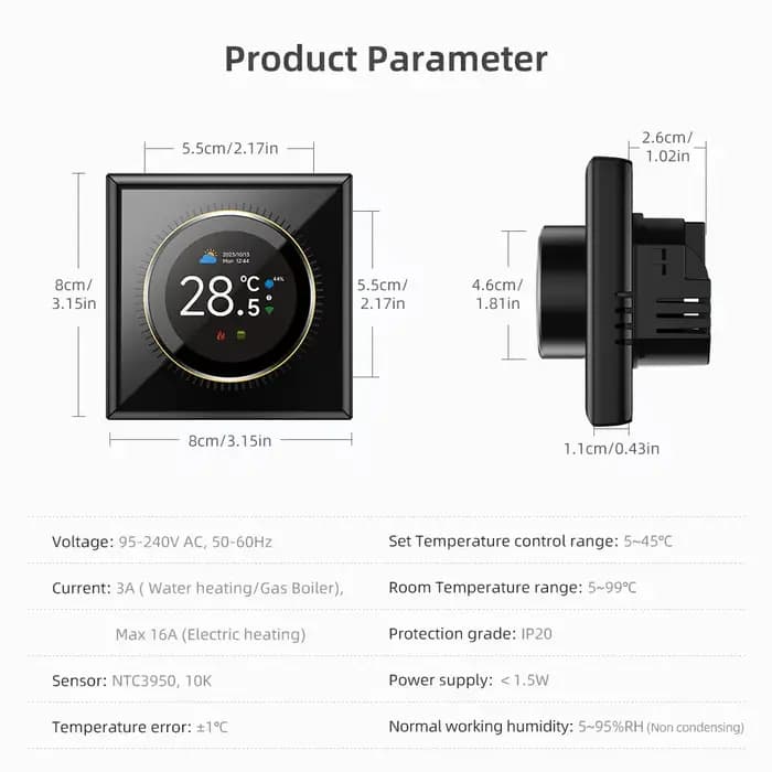 Thermostat intelligent WiFi à bouton rotatif pour chauffage au sol