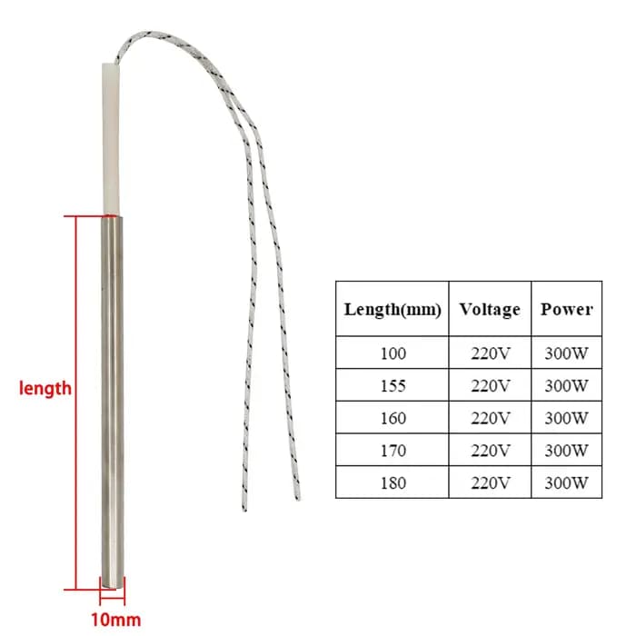 Pellet d'allumage de bougie d'allumage 220v 300w, 10x100mm/155mm/160mm/170mm/180m, élément chauffant