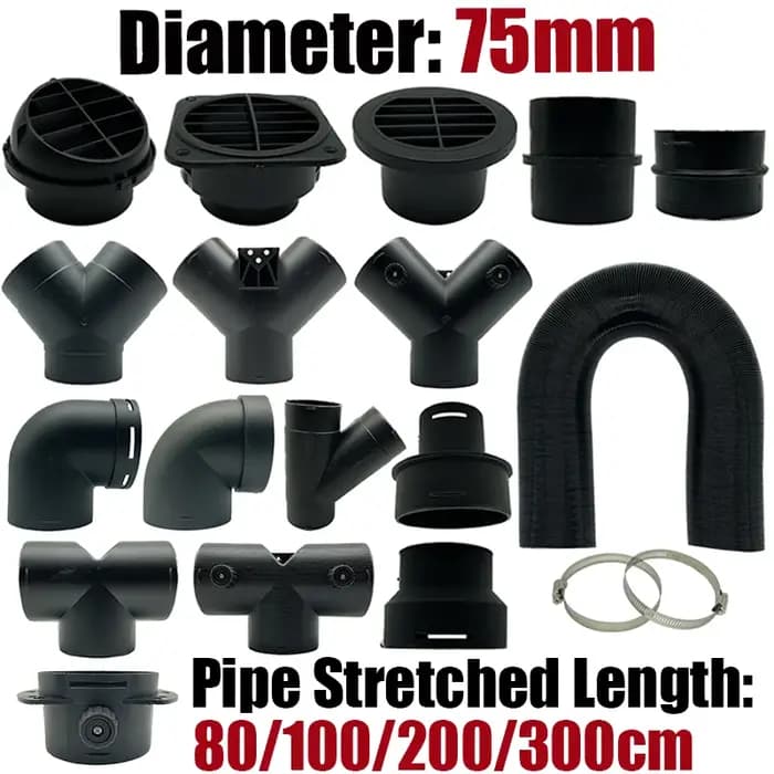 Réchauffeur d'air Diesel 75mm de diamètre 0.8/1/2/3M de longueur, connecteur de jonction d'échappement de sortie de tuyau de conduit pour Webasto Eberspaecher