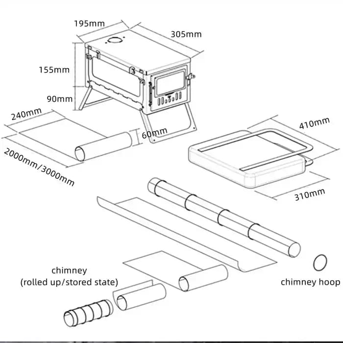 Smilodon-poêle à bois de chauffage pliant en acier inoxydable, poêle de tente de Camping Portable avec cheminée, brûleur à bois, four, brasero touristique