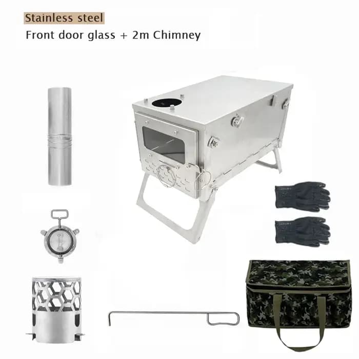 Smilodon-poêle à bois de chauffage pliant en acier inoxydable, poêle de tente de Camping Portable av