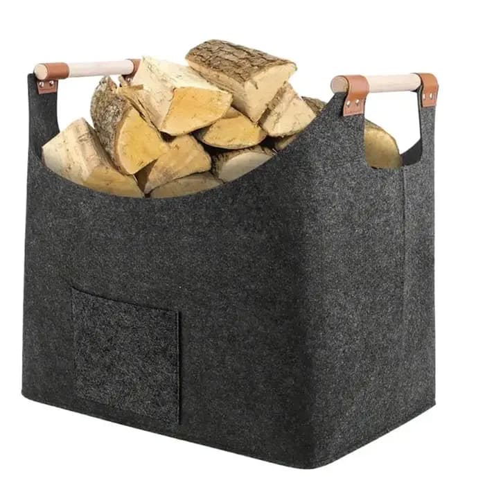 Panier en feutre, boîte à bois de chauffage avec poignées en bois