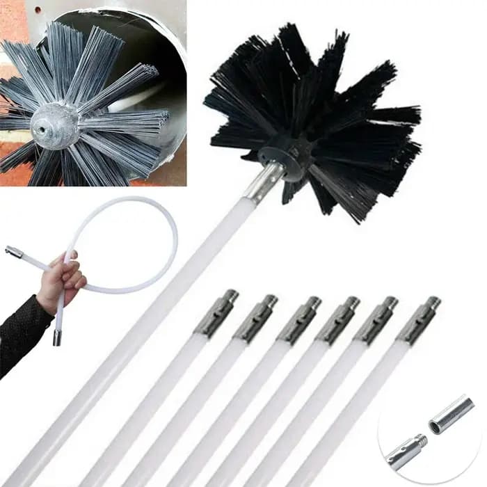 Ensemble de balayage de cheminée Flexible, Kit de brosse et de tige de balayage de conduit, tiges de nettoyage de suie, Kit d'outils de nettoyage de brosse en Nylon