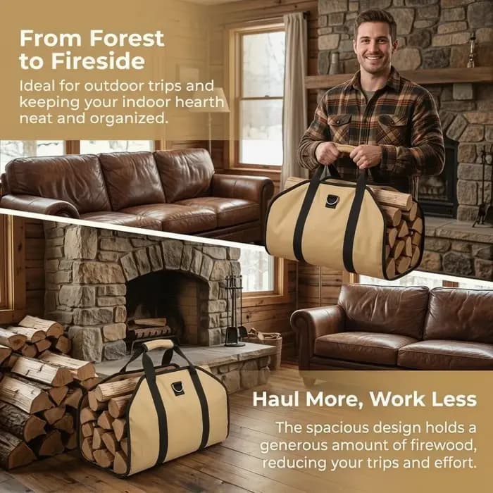 Sac de transport de bois de chauffage robuste et grande capacité avec poignée