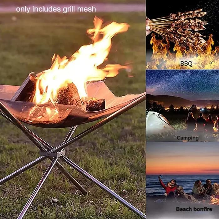 Filet de foyer portable durable pour le camping en plein air, barbecue, foyer en acier, support de jardin, montage rapide, filet de barbecue de camping