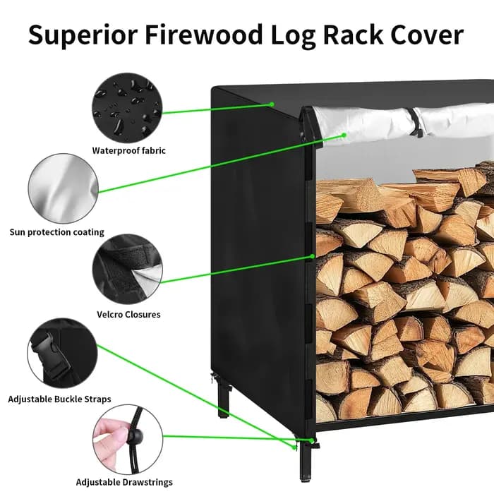 Couverture de support de bois de chauffage d'extérieur avec sac de rangement