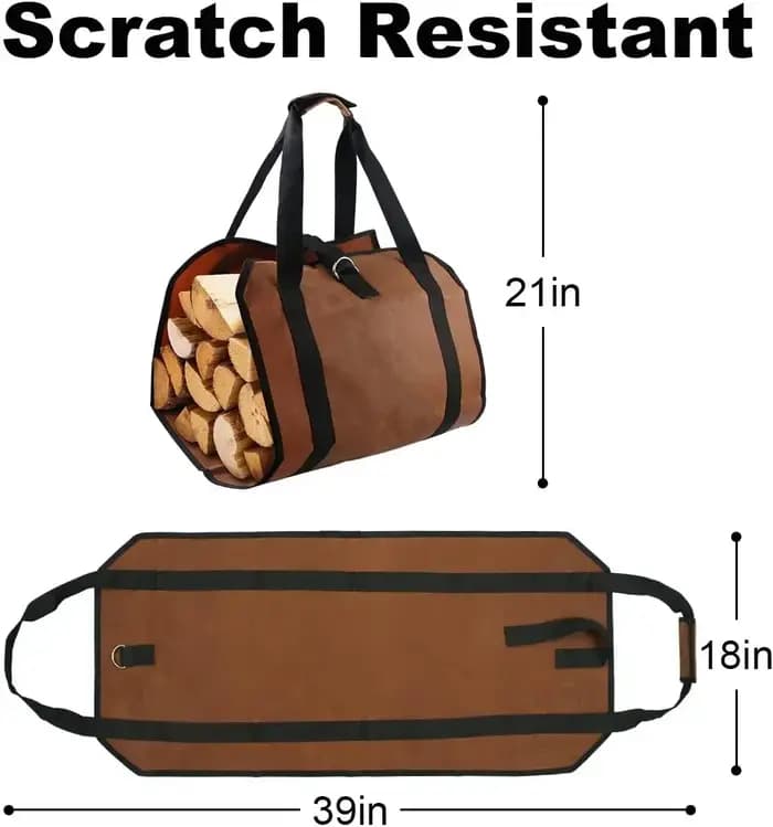 Support de sac à bûches en toile cirée robuste avec poignées pour cheminée à bois de chauffage