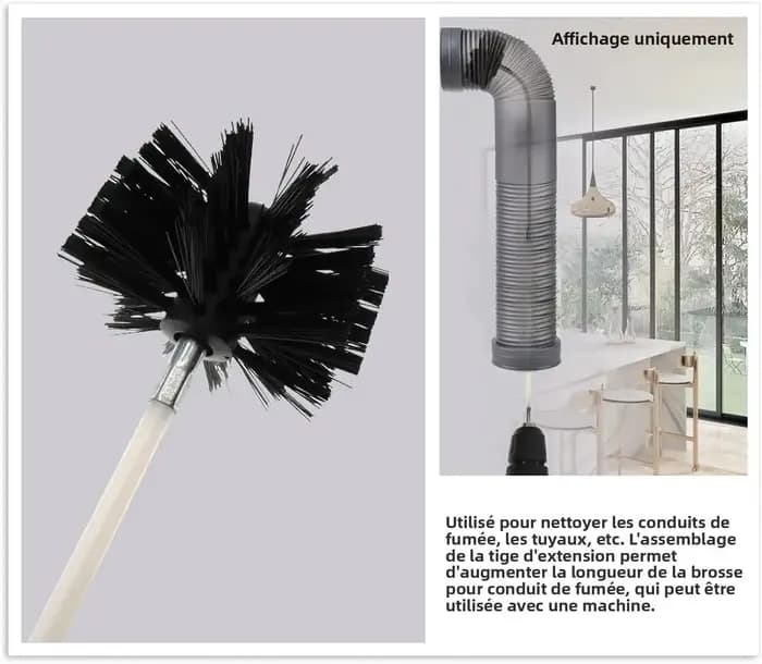 Kit de brosses pour nettoyage de cheminée avec têtes de brosse de 4 pouces et tiges extensibles flexibles pour conduits