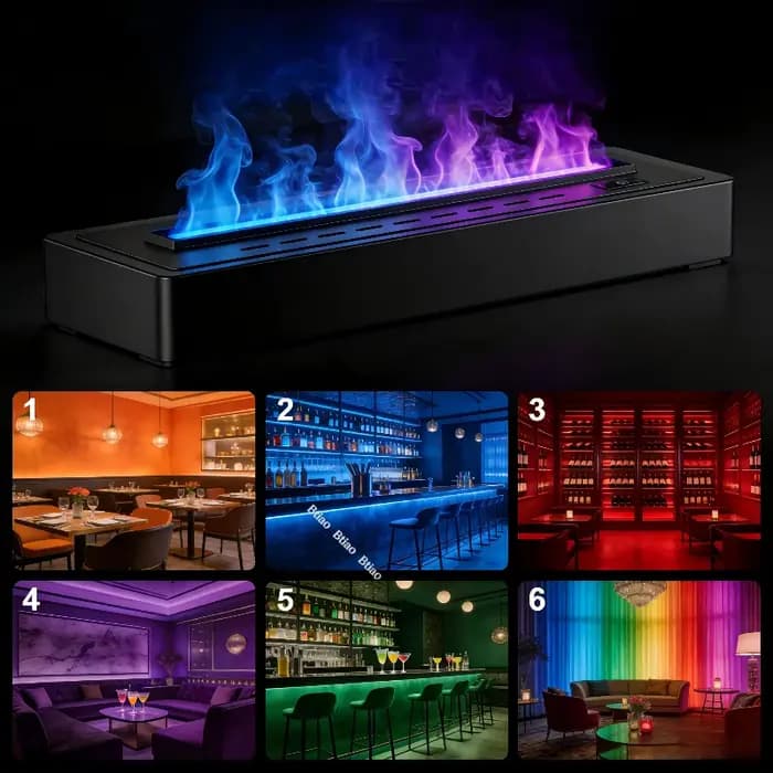 Cheminée électrique encastrée à vapeur d'eau avec flamme atomisée et commande tactile