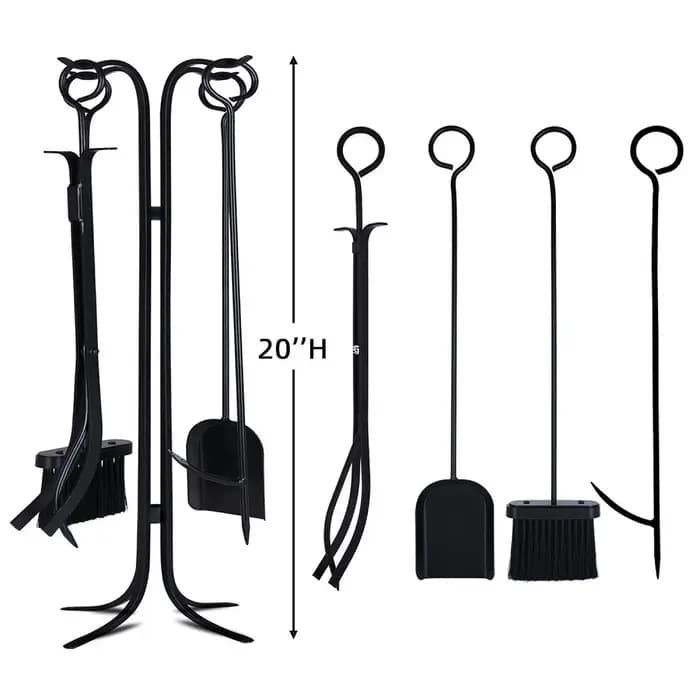 Ensemble d'outils de nettoyage de cheminée en fer lourd de haute qualité, 5 pièces, pelle à cendres,