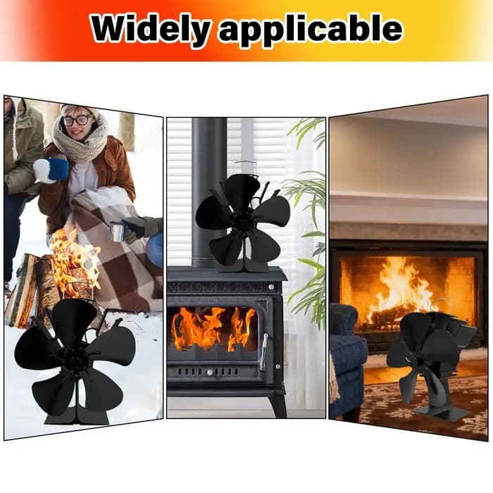 Cheminée noire 5 pales poêle à chaleur ventilateur bûche brûleur à bois Ecofan silencieux maison
