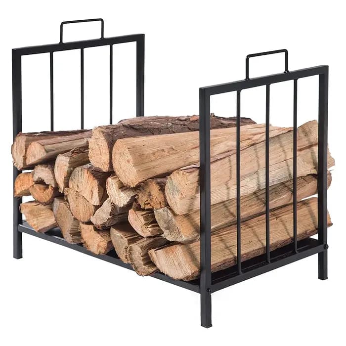 Support à bois de chauffage carré en acier noir de haute qualité, pour foyer, 4 pieds, intérieur/ext