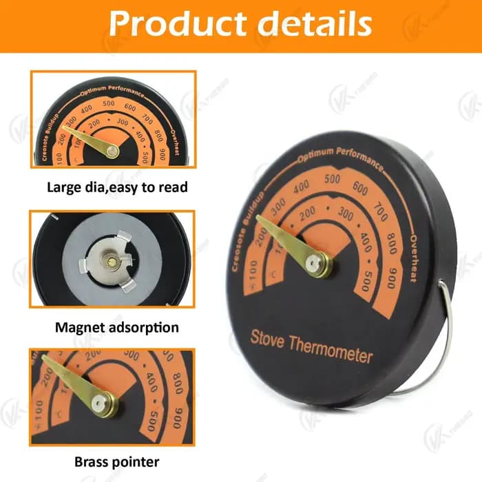 Thermomètre magnétique pour poêle à bois et poêle à granulés