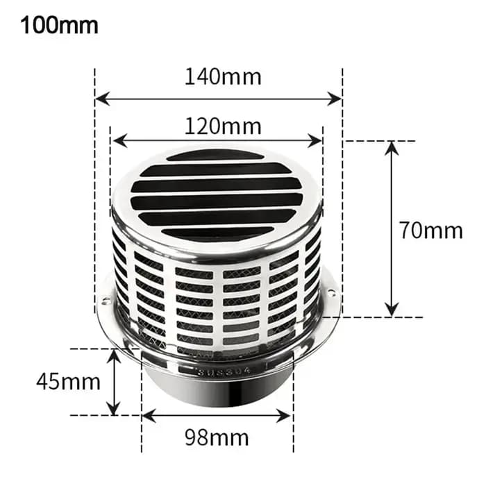 100/150mm bouchon de cheminée en acier inoxydable mur extérieur sortie d'air tuyau de toit capot d'é