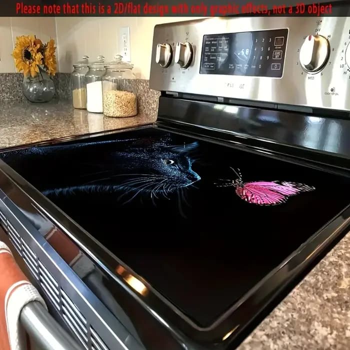 Tapis de poêle chat et papillon noir – Protecteur en caoutchouc antidérapant résistant à la chaleur pour dessus de verre