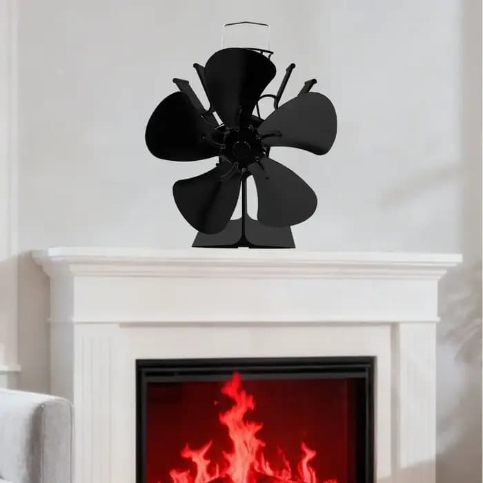 Cheminée noire 5 pales poêle à chaleur ventilateur bûche brûleur à bois Ecofan silencieux maison