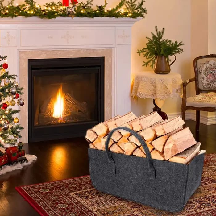 Grand panier pliable en feutre pour bois de chauffage