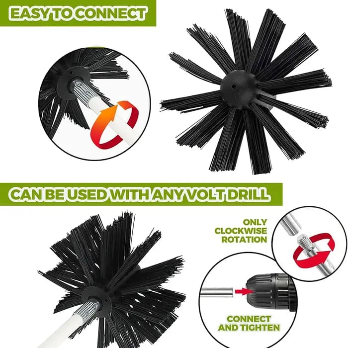 Kit de nettoyage de cheminée flexible 150 mm – Brosse et tige de nettoyage de cheminée à long manche – Outils de nettoyage de la suie et des tuyaux de séchoir