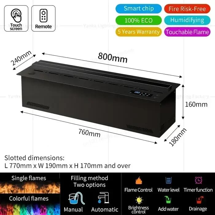 Cheminée électrique à vapeur d'eau 3D, flamme colorée, 35% TV décorative, aucun risque de brouillard