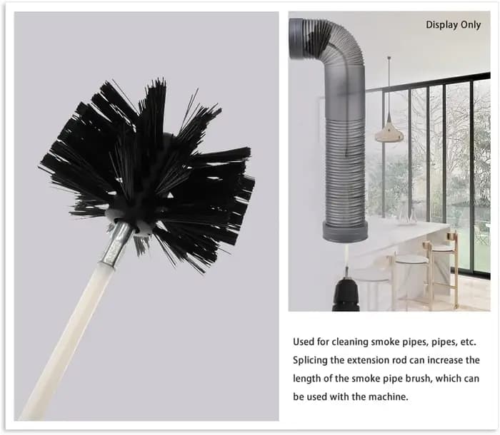 Kit de brosses flexibles pour cheminée avec têtes de brosse de 4 pouces et tiges extensibles