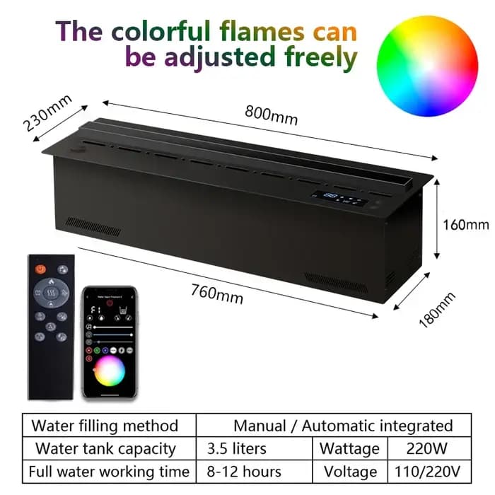 Cheminée électrique LED, flamme 3D, vapeur d'eau, cheminée à vapeur, remplissage et vidange automati