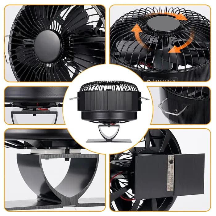 Ventilateur de poêle noir silencieux autoportant