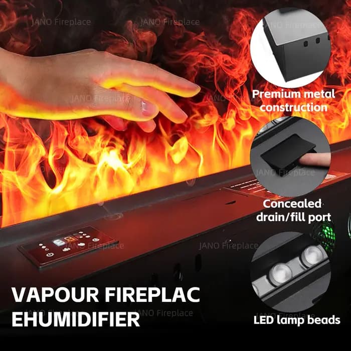 Cheminée à vapeur d'eau encastrée électrique avec flammes 3D colorées réglables