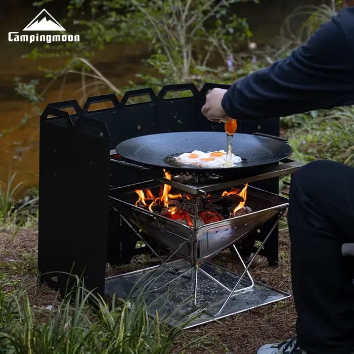 Paravent de camping grand format campingmYD-50 pour foyer et poêle à bois : Écran pare-vent en fer à 8 panneaux