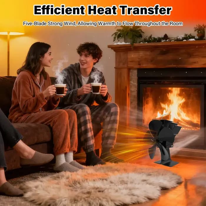 Cheminée noire 5 pales poêle à chaleur ventilateur bûche brûleur à bois Ecofan silencieux maison