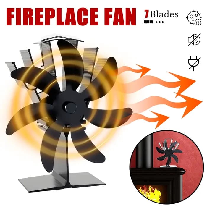 7 pales poêle ventilateur chaleur alimenté cheminée