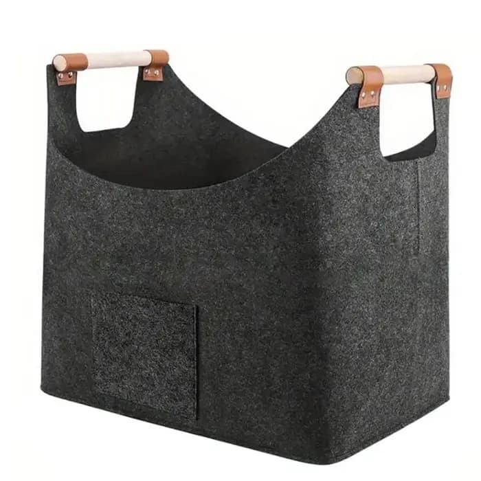 Panier en feutre, boîte à bois de chauffage avec poignées en bois
