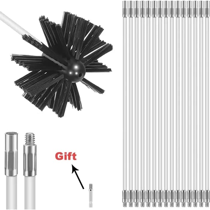 Kit de brosses pour nettoyage de cheminée avec têtes de brosse de 4 pouces et tiges extensibles flexibles pour conduits