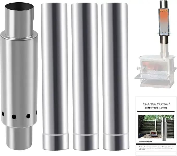 Change Moore 4 pièces ensemble de cheminée à brûlure secondaire technologie japonaise tuyau de poêle à bois sans fumée 1 Combustor 3 Extensions tente chaude de Camping