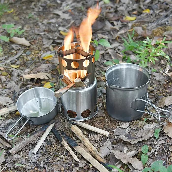 Camping petit poêle à bois en acier Portable bricolage fendu solide esprit