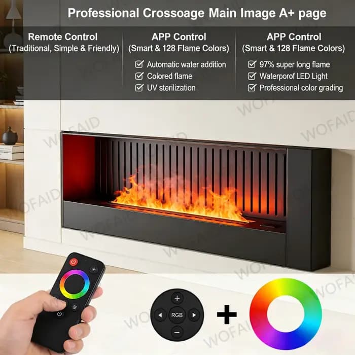 Cheminée linéaire 3D à effet de brume extra longue de 120 cm