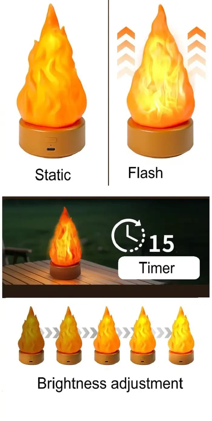 Lampe faux feu suspendue 3D, Rechargeable, veilleuse confortable, 3 modes d'éclairage, fausses bougies de cheminée pour décoration de Patio d'appartement