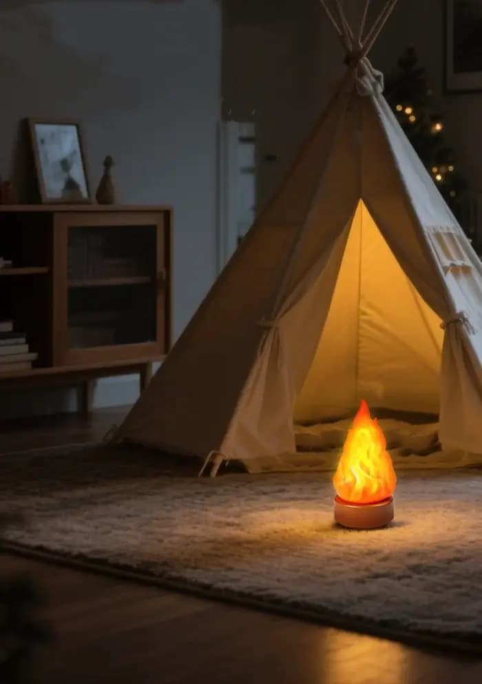 Lampe faux feu suspendue 3D, Rechargeable, veilleuse confortable, 3 modes d'éclairage, fausses bougies de cheminée pour décoration de Patio d'appartement