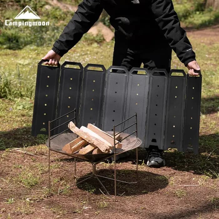 Paravent de camping grand format campingmYD-50 pour foyer et poêle à bois : Écran pare-vent en fer à 8 panneaux