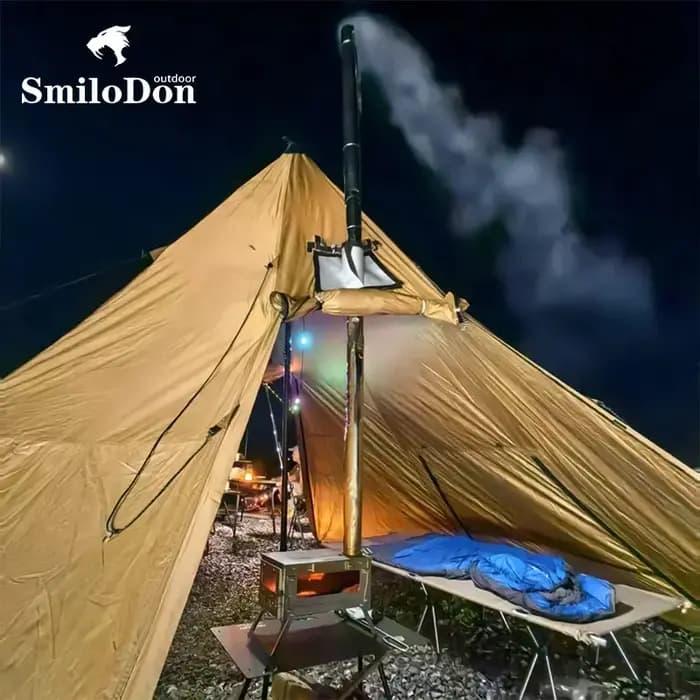 Smilodon-poêle à bois de chauffage pliant en acier inoxydable, poêle de tente de Camping Portable avec cheminée, brûleur à bois, four, brasero touristique