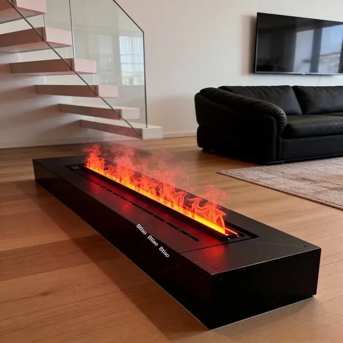 Cheminée électrique encastrée à vapeur d'eau avec flamme atomisée et commande tactile