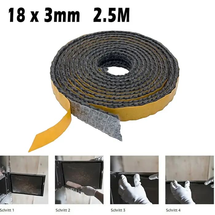 1 rouleau de 2, 5 m de bande d'étanchéité en fibre de verre pour poêle et cheminée